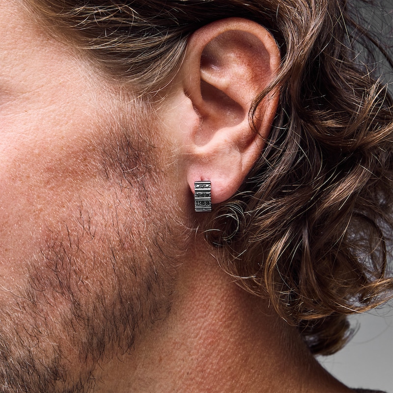 Main Image 2 of 1/4 CT. T.W. Black Diamond Huggie Hoop Earrings in Grey Ion-Plated Sterling Silver (