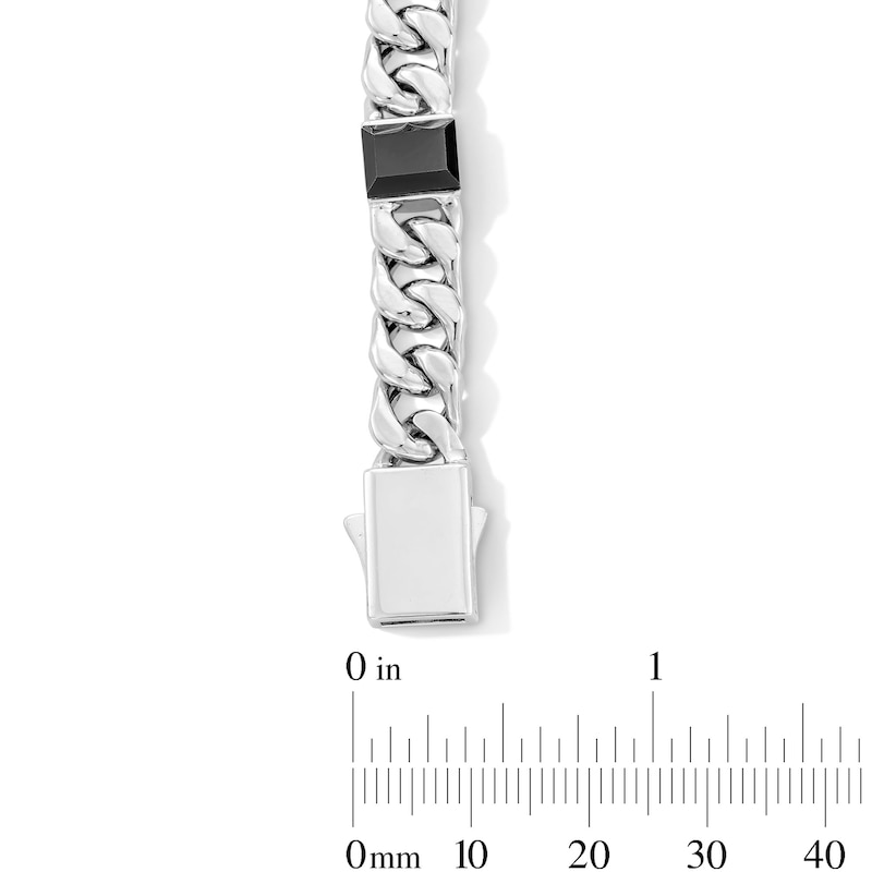 Main Image 2 of Baguette Black Agate Curb Chain Bracelet in Hollow Sterling Silver - 8.5”