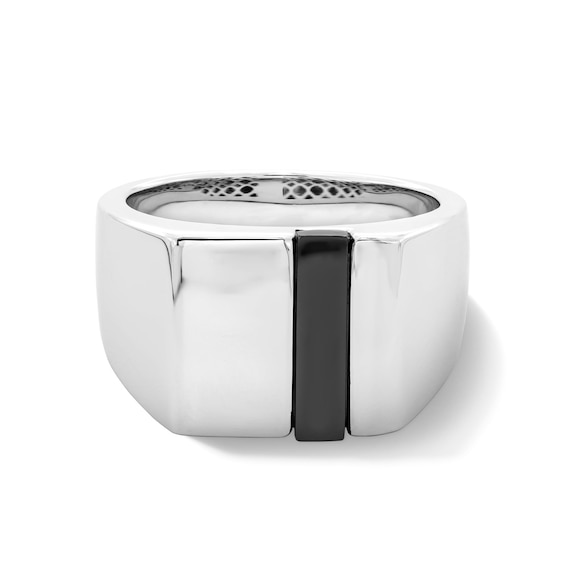 Baguette-Cut Black Agate Signet Ring in Sterling Silver