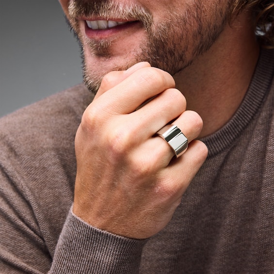 Baguette-Cut Black Agate Signet Ring in Sterling Silver