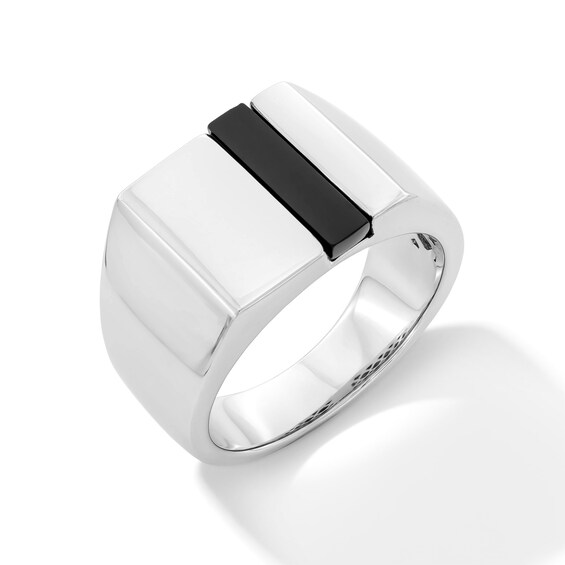 Baguette-Cut Black Agate Signet Ring in Sterling Silver