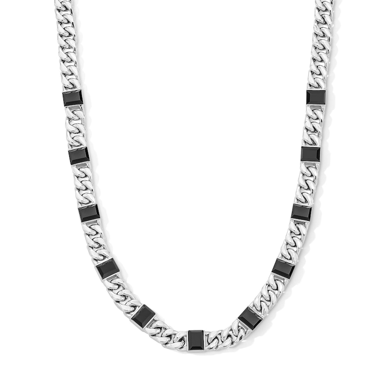 Main Image 1 of 8.0mm Baguette Black Agate Curb Chain Necklace in Hollow Sterling Silver - 22”
