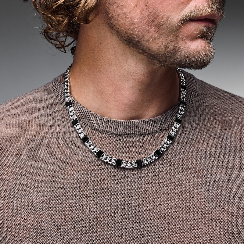 Main Image 2 of 8.0mm Baguette Black Agate Curb Chain Necklace in Hollow Sterling Silver - 22”