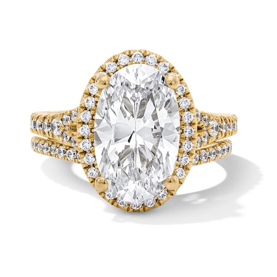 4.69 CT. T.w. Oval Certified Lab-Grown Diamond Frame Bridal Set in 14K Gold (F/Vs2)