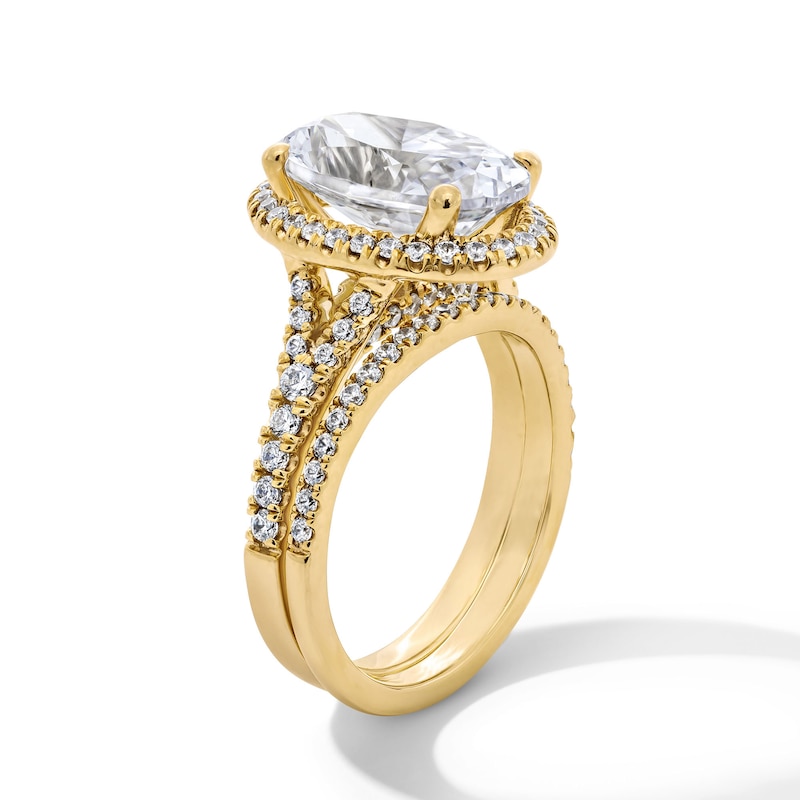 Main Image 2 of 4.69 CT. T.W. Oval Certified Lab-Grown Diamond Frame Bridal Set in 14K Gold (F/VS2)