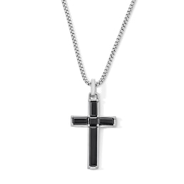 Asscher- and Baguette-Cut Black Onyx Cross Pendant in Sterling Silver - 24”