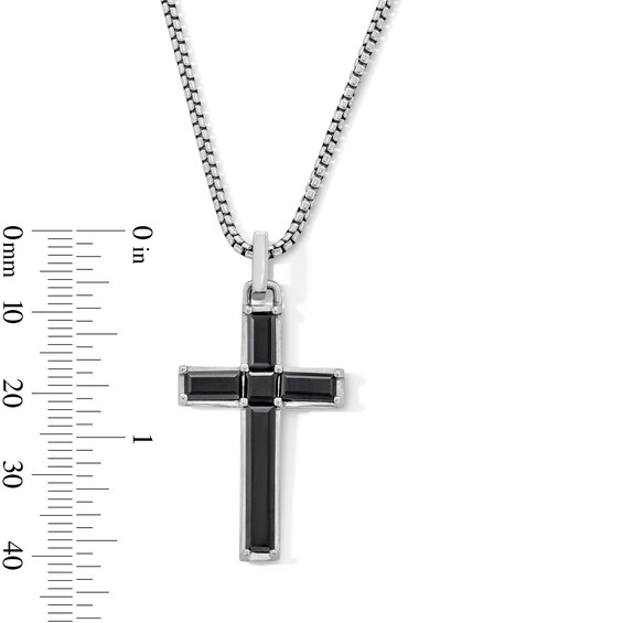 Asscher- and Baguette-Cut Black Onyx Cross Pendant in Sterling Silver - 24â