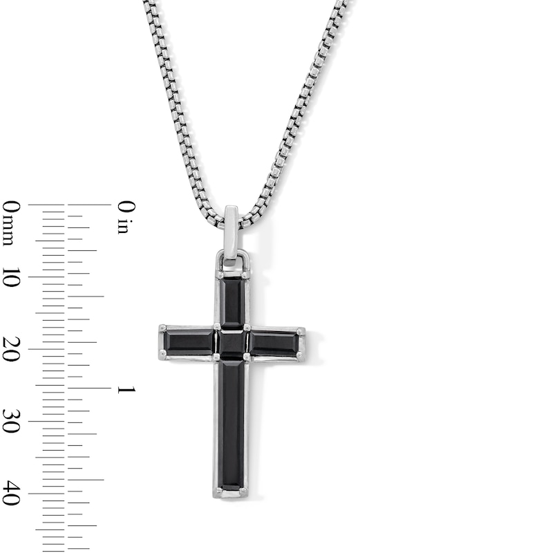 Main Image 2 of Asscher- and Baguette-Cut Black Onyx Cross Pendant in Sterling Silver - 24”