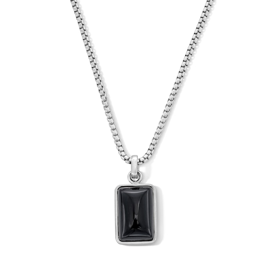 Emerald-Shaped Black Agate Pendant in Sterling Silver - 24â