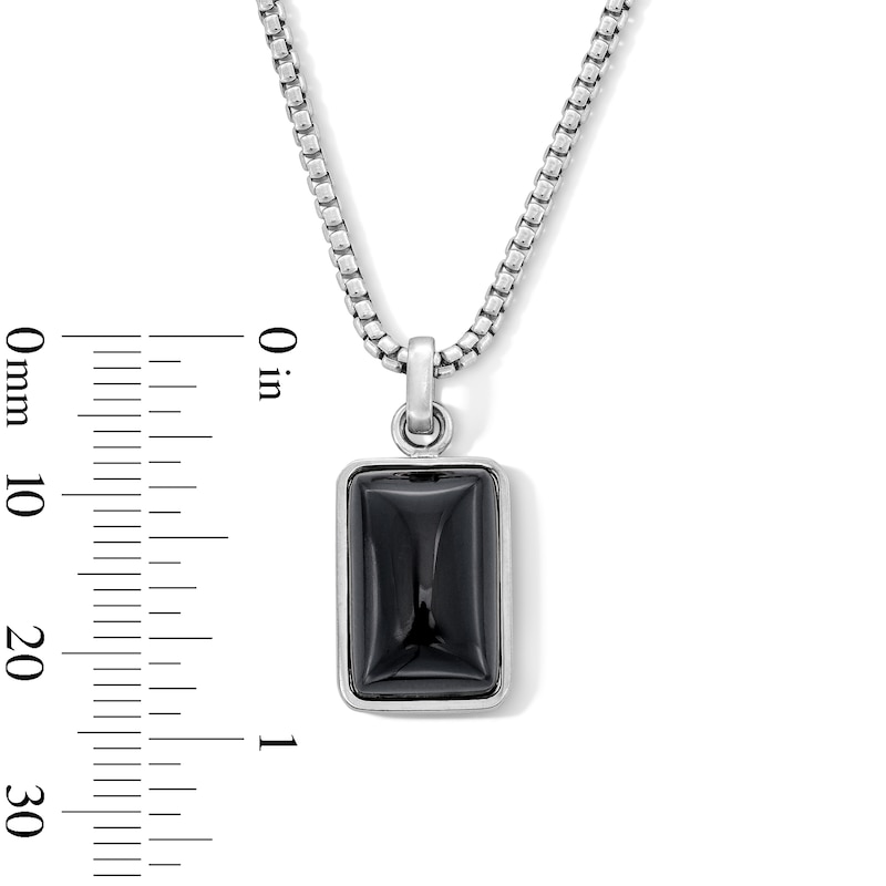 Main Image 2 of Emerald-Shaped Black Agate Pendant in Sterling Silver - 24”