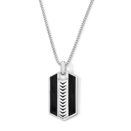Black Onyx Hexagon Pendant in Sterling Silver - 24”