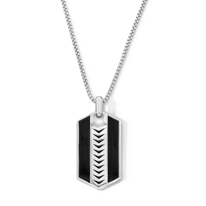 Main Image 1 of Black Onyx Hexagon Pendant in Sterling Silver - 24”
