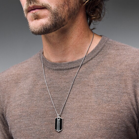 Black Onyx Hexagon Pendant in Sterling Silver - 24”