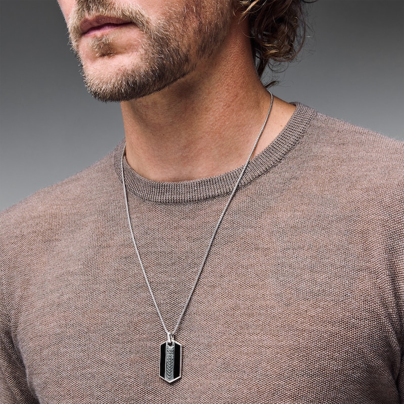 Main Image 2 of Black Onyx Hexagon Pendant in Sterling Silver - 24”