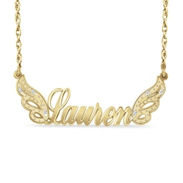Script Name Necklace with Wings and Diamond Accents (1 Name)