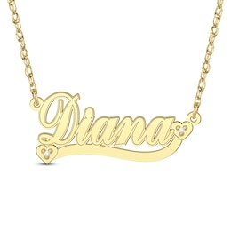Script Name Necklace with Diamond Accent Hearts (1 Name)