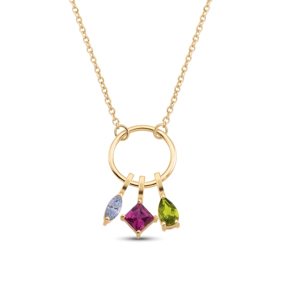 Mixed-Shape Birthstone Charm Pendant (3 Stones) - 18”