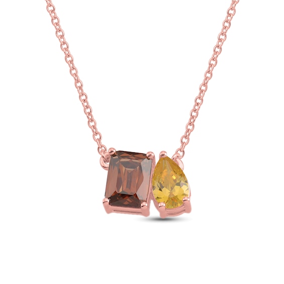 Emerald-Cut and Pear-Shaped Birthstone Toi et Moi Couples Necklace (2 Stones)