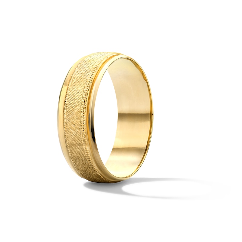 Main Image 4 of 7.0mm Classic Etched Milgrain Wedding Band in 10K Gold