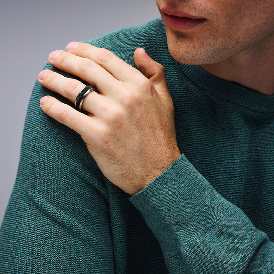 Mesh Center Wedding Band in Two-Tone Titanium