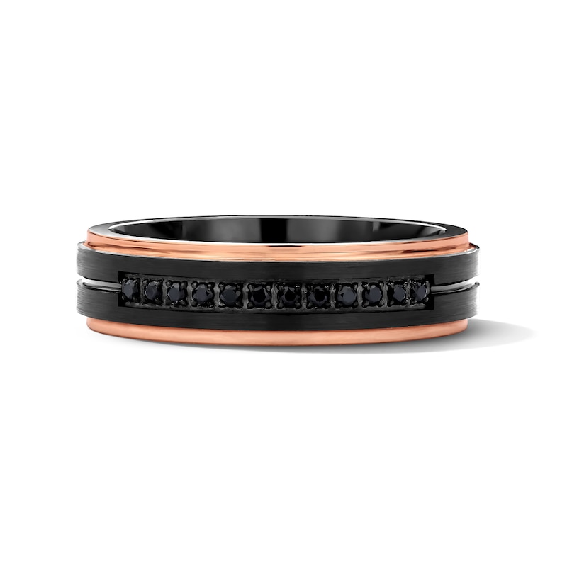 Main Image 1 of 1/8 CT. T.W. Black Diamond Wedding Band in Two-Tone Tungsten