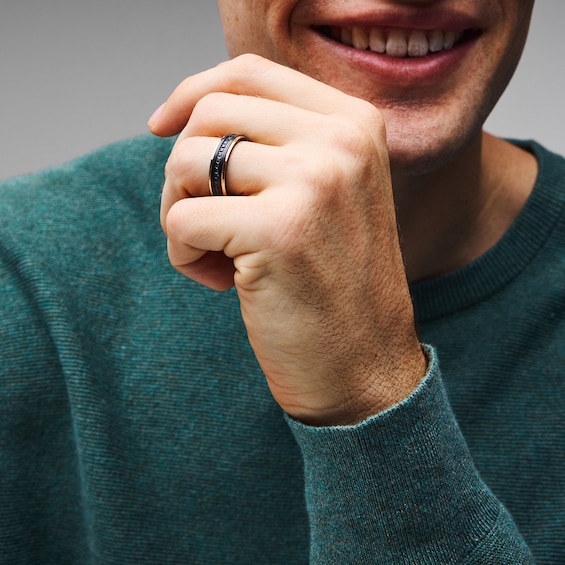 1/8 CT. T.w. Black Diamond Wedding Band in Two-Tone Tungsten
