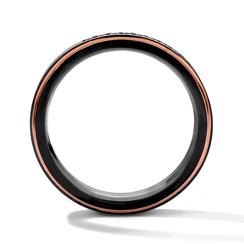 Main Image 2 of 1/8 CT. T.W. Black Diamond Wedding Band in Two-Tone Tungsten