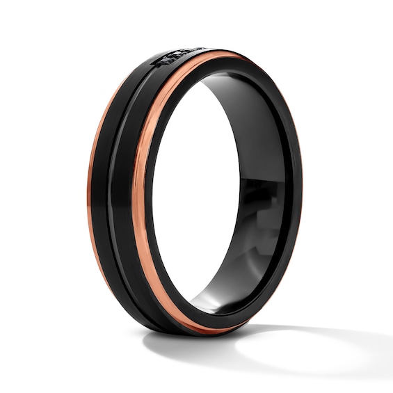 1/8 CT. T.w. Black Diamond Wedding Band in Two-Tone Tungsten