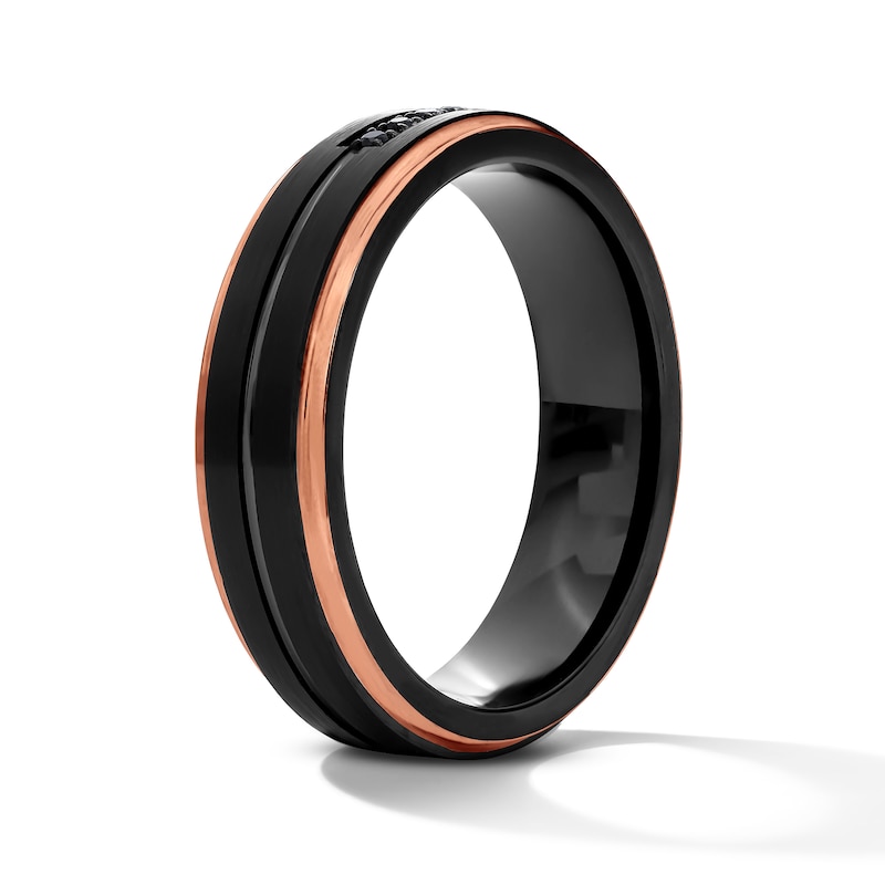 Main Image 3 of 1/8 CT. T.W. Black Diamond Wedding Band in Two-Tone Tungsten