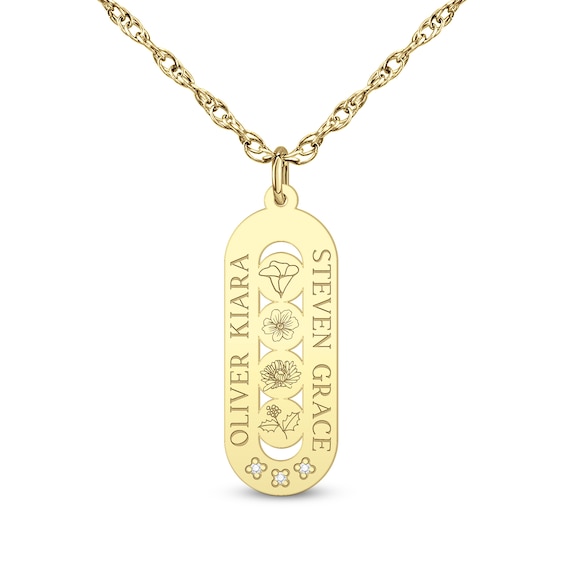 Diamond-Accent Family Pendant (1-4 Names and Flowers)