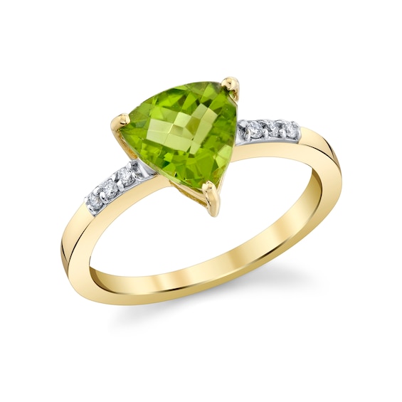 Trillion-Cut Peridot and 1/20 CT. T.w. Diamond Ring in 10K Gold