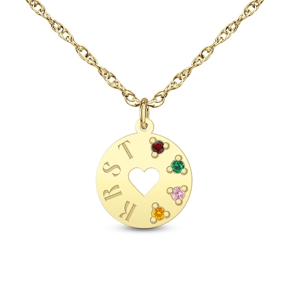 Initial and Birthstone Disc Pendant with Heart Cutout (1 to 4 Initials and Stones)