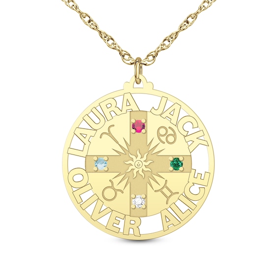 Name, Birthstone and Zodiac Disc Pendant (1-4 Names, Stones, and Signs)