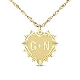 Couple’s Initial Heart Sunburst Frame Pendant (2 Initials)