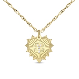 1/20 CT. T.W. Diamond Initial Heart Sunburst Frame Pendant (1 Initial)