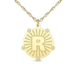 Diamond-Accent Sunburst Initial Disc Pendant (1 Initial)