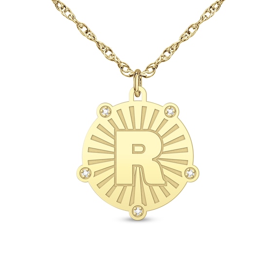 Diamond-Accent Sunburst Initial Disc Pendant (1 Initial)