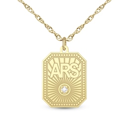Sunburst Initial and Birthstone Dog Tag Pendant (1-3 Initials, 1 Stone)
