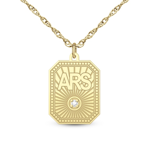 Sunburst Initial and Birthstone Dog Tag Pendant (1-3 Initials, 1 Stone)