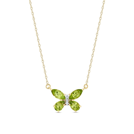 Marquise- and Pear-Shaped Peridot Butterfly and Diamond Accent Necklace in 14K Gold - 18.4"