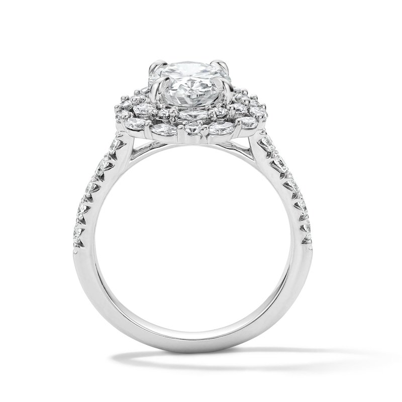 Main Image 3 of 3 CT. T.W. Oval Certified Lab-Grown Diamond Double-Frame Engagement Ring in 14K White Gold (F/VS2)