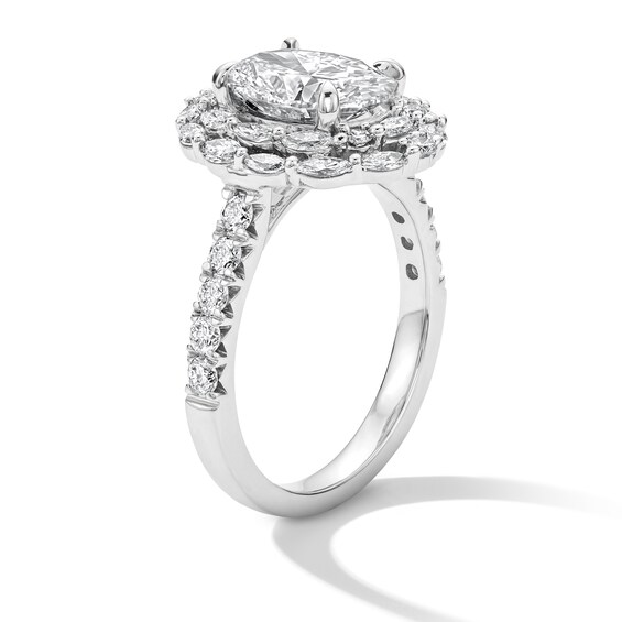 3 CT. T.w. Oval Certified Lab-Grown Diamond Double-Frame Engagement Ring in 14K White Gold (F/Vs2)