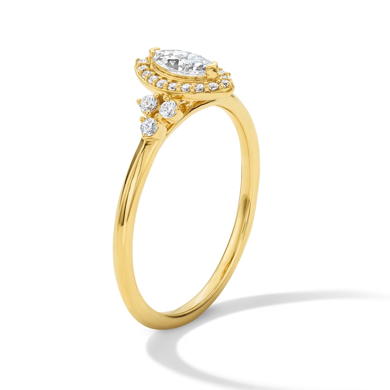 Main Image 5 of 1/3 CT. T.W. Marquise-Cut Certified Lab-Grown Diamond Frame Promise Ring in 10K Gold (F/SI2)