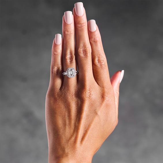 2-1/2 CT. T.w. Emerald-Cut Certified Lab-Grown Diamond Frame Engagement Ring in 14K White Gold (F/Vs2)