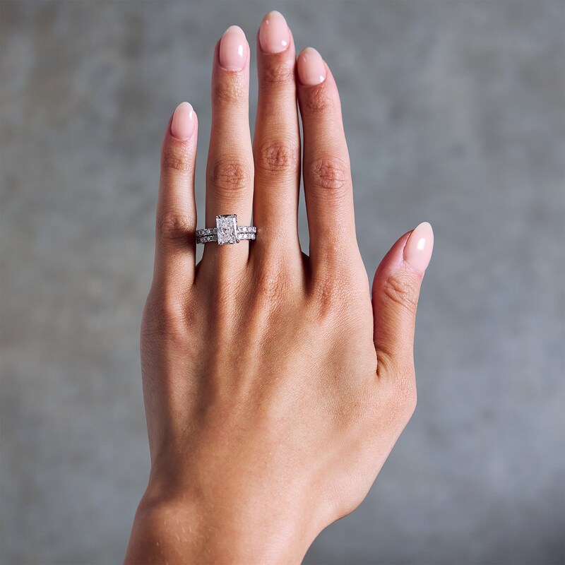 Main Image 2 of 4-1/3 CT. T.W. Certified Lab-Grown Diamond Radiant-Cut Bridal Set in 14K White Gold (F/VS2)