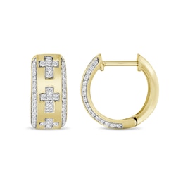 1/3 CT. T.W. Diamond Cross Huggie Hoop Earrings in 10K Gold