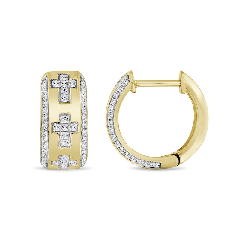 Main Image 1 of 1/3 CT. T.W. Diamond Cross Huggie Hoop Earrings in 10K Gold