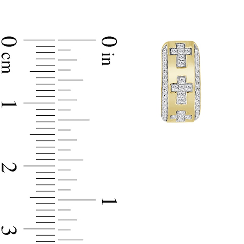 Main Image 2 of 1/3 CT. T.W. Diamond Cross Huggie Hoop Earrings in 10K Gold