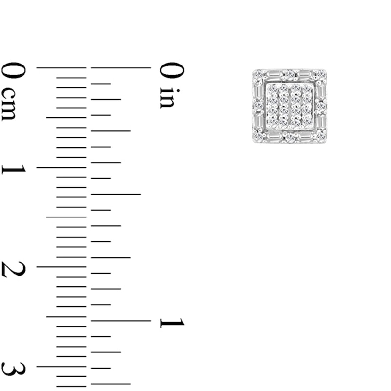 Main Image 2 of 1/4 CT. T.W. Baguette-Cut and Round Diamond Stud Earrings in 10K Gold