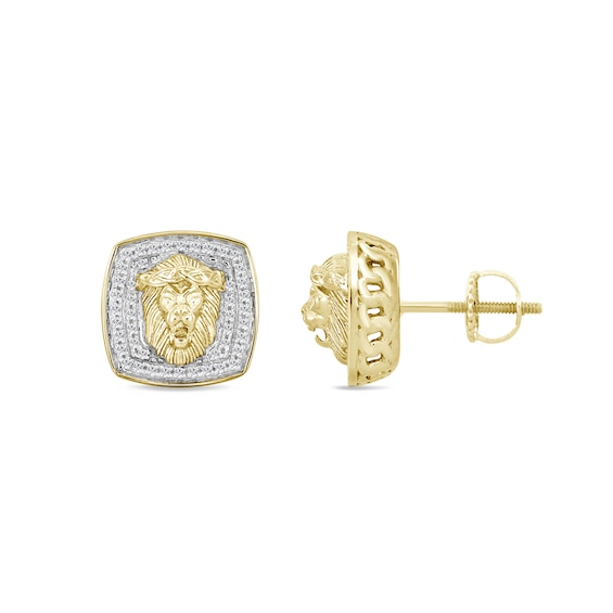 1/4 CT. T.w. Diamond Lion’s Head Cushion Frame Stud Earrings in 10K Gold